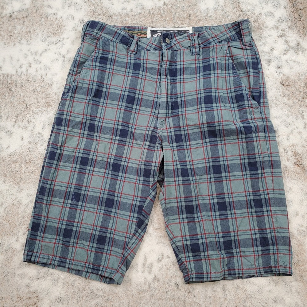 Triple Five Soul Plaid Skateboard Shorts Mens Size 32 Vintage Y2k Green/blue T5S